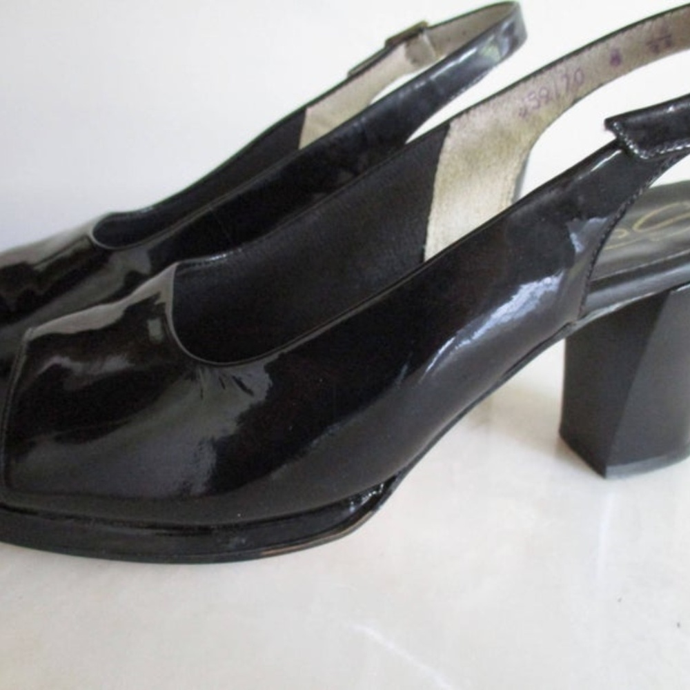 Vintage Patent Black Heel Socialites brand peep